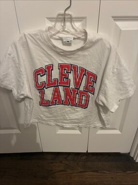 Where I’m From Cleveland Graphic Crop Box Tee - White with Red Print
